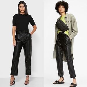 NWT TED BAKER Vegan Faux Leather Pleated High Waist Belted Ankle Crop Trousers 2